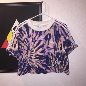 Adidas Originals pink and purple tie dye crop T-shirt.